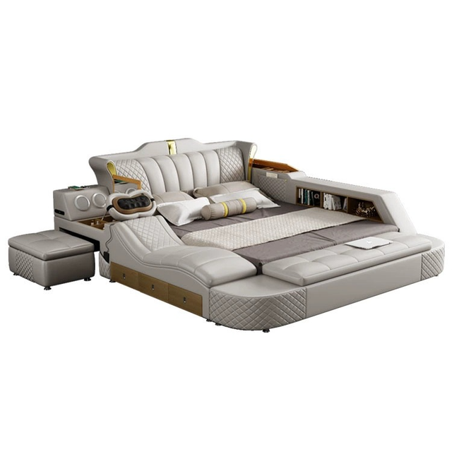 Luxury Smart Tatami Bed with Wireless Charging, Hidden Safe, and Liftable Storage Footrest