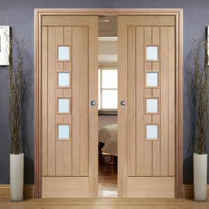 Kit de Puertas Corredizas de <span class=keywords><strong>Madera</strong></span> con Diseño Personalizado para Exteriores, Sistema de <span class=keywords><strong>Puerta</strong></span> Oculta con Vidrio para Interiores, con Cerradura - Product Image 1