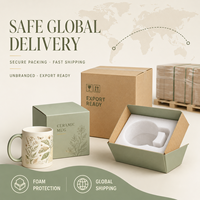 Taza de Cerámica Personalizada con Diseño Botánico Floral y Mariposas, Asa Verde Salvia, para Café o Té, con Impresión de Logotipo, Caja de Regalo, OEM, ODM, Venta al Por Mayor