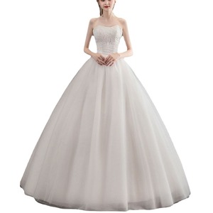 Wedding Dress Strapless Ball Gown Tulle Natural Waistline Simple Solid Color Ground Level Trailing Tail X033 - Product Image 1