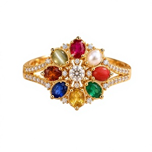 Navratna 9 Gemstone <b>Indian</b> Luxury Engagement <b>Ring</b> 925 Sterling Silver Rhodium Plated Multicolor Bridal Custom Jewelry Wholesale - Product Image 1
