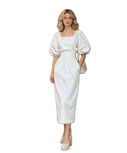 Plus Size <strong>Navy</strong> Blue Midi A-Line <strong>Dress</strong>-Crew Neck Regular Sleeves High-Waisted <strong>Tailored</strong> Fit Formal Chiffon Breathable Summer <strong>Dress</strong> - Product Image 4