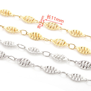 Cadena de hojas huecas de acero inoxidable con forma de pez 3D, chapada en oro, para la fabricación de pulseras, accesorio de joyería DIY. - Product Image 2