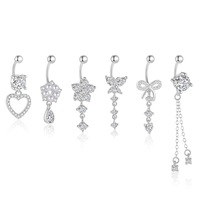 Pendentif Papillon Goutte d'Eau en Argent Sterling 925, Zircon Incrusté PVD, Bijou de Piercing de Nombril Tendance