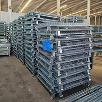 Conteneur pliable galvanisé robuste, chariot de stockage mobile en treillis métallique avec roulettes pour la logistique d'entrepôt