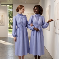 Robe longue romantique pour femme à col volanté, manches bouffantes, taille ajustable par cordon, robe décontractée pour les rendez-vous