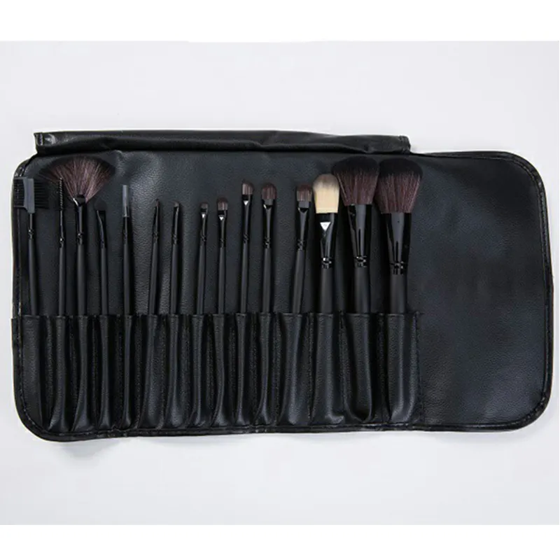 Professional pu make up brushes bag roll up makeup pouch with 15 pcs cosmetic brushes
