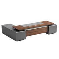Bureau de direction moderne de luxe LIYU, grand bureau en forme de L avec boîte de câblage multimédia et armoire à serrure à code