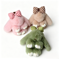 Porte-clés Lapin en Peluche en Fourrure de Lapin Rex avec Nœud, Breloque Kawaii pour Sac à Dos, Accessoires de Mode Féminins, Cadeau en Gros