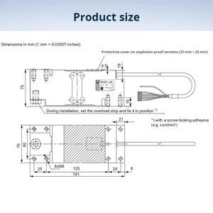 Capteur de pesage HBM série PW12CC3, précision 0,5 %, analogique, capacité 50 kg, protection IP67, installation manuelle, température - Product Image 6