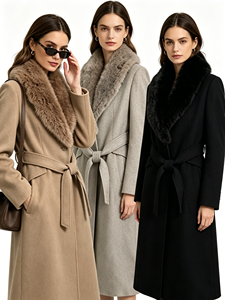 Manteau en Laine Double Face Long et Doux pour Femme, Nouvelle Collection Hiver 2026, Luxe et Élégance, avec Col en Cuir de Renard et Ceinture - Product Image 1