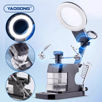 YAOGONG LED Light Helping Hands Magnifier Soldering Station,Magnifying Glass Stand With Auxiliary Clamp and Alligator Clip