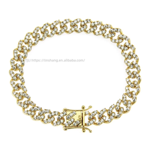 Shiny zircon men's and women's <b>Cuban</b> <b>chain</b> bracelet hip-hop environmentally friendly copper jewelry width 8mm - Product Image 1