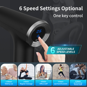 Yixuan 2024 alta calidad percusión músculo LCD pantalla táctil 6 velocidades masajeador de mano Mini logotipo personalizado pistola de masaje de tejido profundo - Product Image 5