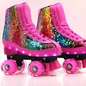 Factory Wholesale Patines Multi Color Shinning Leather Free Style Roller Skate With Double Roller Skates