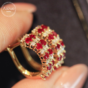 Aazuo, Joyería Fina de 18K, Oro Amarillo Sólido, Rubí Natural, Diamantes Reales, Pendientes de Gancho con Línea de Tenis, Regalo para Damas, Uso Diario - Product Image 6