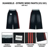 Pantalon droit personnalisé pour homme, style streetwear, taille haute, double taille, délavé à l'acide, à rayures latérales, effet vieilli vintage, coupe ample
