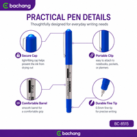 Stylo gel bleu à pointe fine Bachang BC-8515 0,5 mm, écriture fluide, prise en main confortable, école, bureau, maison, vente en gros, OEM