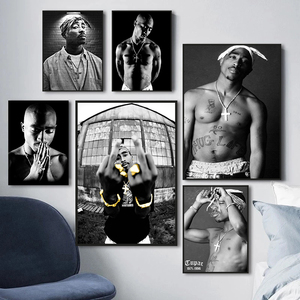 Peinture sur toile d'inspiration hip-hop, rappeur Tupac, chanteur <span class=keywords><strong>2PAC</strong></span>, légende du rap, noir et blanc, impressions sur toile, affiches, art, image, décoration murale - Product Image 1