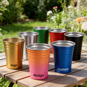 Gobelets de fête en métal incassables bleus de 16 oz (450 ml), tasses à vin, tasses de voyage d'extérieur empilables, mugs à bière en acier inoxydable, aluminium - Product Image 1