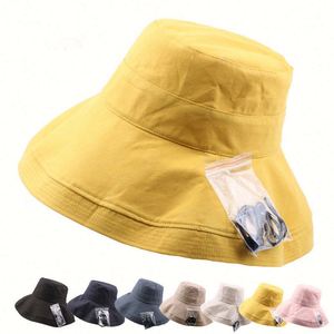 Wholesale Outdoor Summer Wide Brim Sun <b>Hat</b> Fashion Women Beach <b>Hat</b> Anti UV Spring Fall Summer Cotton Bucket <b>Hat</b> <b>for</b> Woman Lady - Product Image 1