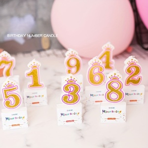 Merri Wish Candeline Numeriche 0-9 per Torta di <span class=keywords><strong>Compleanno</strong></span>, Decorazione per Baby Shower e Battesimo, Corona Glitterata Blu e Rosa - Product Image 3