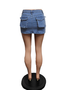 Fashion <strong>Stretch</strong> Sexy Short Ladies Wrapped Cargo Jeans <strong>Skirt</strong> Bodycon Mini <strong>Denim</strong> Women's <strong>Skirts</strong> With Pockets - Product Image 3