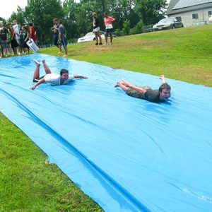 Giant Blue Water Slide with 2 <b>Inflatable</b> Boogie Boards for Kids and Adults Backyard Summer Fun - Product Image 6