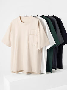 T-shirt décontracté pour homme 100 % coton 300g, motif à pois, double poche, design fendu, anti-plis, anti-boulochage - Product Image 2