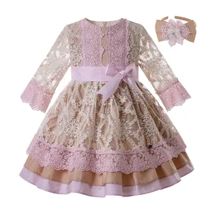 Özel yapılmış Pettigirl kız pembe dantel elbise Communion elbise el bandı