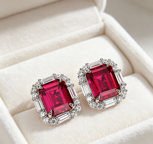Pendientes de Plata 925 con Rubí, Brillantes, Cuadrados, Clásicos, para Uso Diario, Cumpleaños, Fiestas, Regalo para Chicas, Sorpresa L - Product Image 3