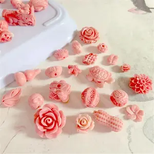 Natural Gemstone Pink Conch Shell Coral Carved Flower Loose Spacer Beads For DIY Bracelet Pendant Jewelry