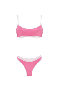 Bikini deux pièces pour femme en tissu <span class=keywords><strong>Carvico</strong></span> texturé teint uni, avec soutien-gorge bandeau à enfiler et bas taille mi-haute coupe coquine, avec bordure contrastante - Product Image 6