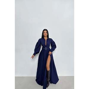 Robe de soirée bleu marine avec ceinture, taille XS/XL, robe de bal formelle, manches courtes, longueur genou - Product Image 1