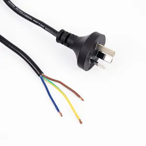 Kabel daya steker daya 3 Pin AU C13 pabrik 10A 250V SAA Australia dengan H03VV-F 2*0,75mm2 kabel fleksibel PVC