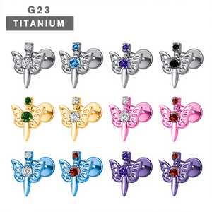Lotus G23 Titane de qualité implantable, Labret interne à filetage épée, Clous d'oreille, Zircon, Bijoux de piercing pour Hélix et Tragus - Product Image 4