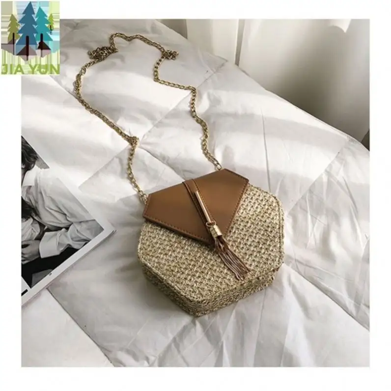Litthing — sac à bandoulière pour femmes, Mini sac en paille, à épaule, mode d'été, Bali, avec chaîne de gland en acier inoxydable, 2021