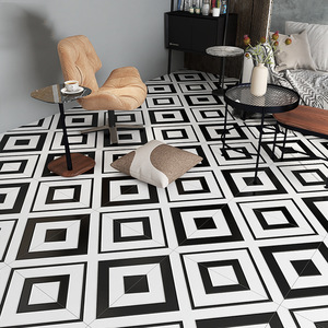 Carreaux de sol en céramique mate, style nordique géométrique, imitation brique antique, patchwork <span class=keywords><strong>noir</strong></span> et blanc, 600x600, antidérapants, pour salon, cuisine, salle de bain - Product Image 4
