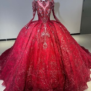 Dw0202 Handmade Crystals Rhinestones Pearls Beaded Red Lace Appliques Vintage Wedding Ball Gown Quinceanera Dresses Jancemebr - Product Image 3