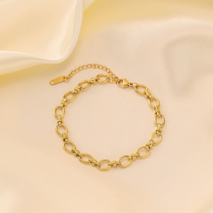 Banded Node Necklace Bracelet | Stainless Steel 18K PVD Gold Plated Oval Link Chain Jewelry <b>Set</b> Wholesale | Waterproof & Durable - Product Image 5