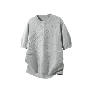 T-shirt en maille pour homme M-5XL, été, haut de gamme, style Old Money, texture jacquard, respirant, col rond, décontracté, manches courtes - Product Image 3