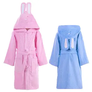 Dễ Thương Rabbit Hooded Thiết Kế Hồng Xanh Trắng Áo Choàng Tắm Cho Thanh Thiếu Niên Cô Gái Chàng Trai