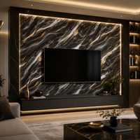 Panneau mural en PVC effet marbre pour support TV, panneaux muraux de douche UV, décoratifs noir et or, autocollants 4x8 pieds blancs pour salle de bain