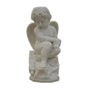 앉아서 생각 흰색 대리석 아기 천사 동상