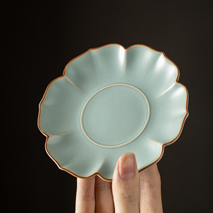 Ru Ware Sunflower Shaped Ceramic Coaster Handmade Crackled Glaze <b>Teacup</b> Holder For Chinese Kung Fu Tea Set - Product Image 1