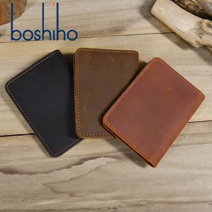 Boshiho Crazy Horse Handmade Genuine Leather Men's Bifold <b>Wallet</b> Open Closure Customizable Logo Vintage ID Credit Card <b>Holder</b> - Product Image 4