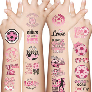 Tatouages temporaires mignons roses sur le thème du football pour le visage et les bras, imperméables, idéaux pour les fêtes de football, les cadeaux d'<span class=keywords><strong>anniversaire</strong></span> et les remplissements de sacs cadeaux - Product Image 2