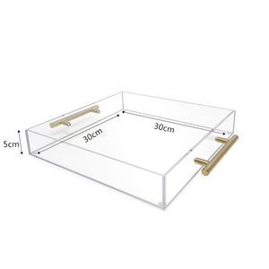 Bandejas acrílicas transparentes personalizadas, bandejas decorativas com cabo de ouro - Product Image 6