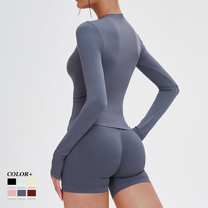 Custom Yoga Sets Wholesale Seamless Yoga Long-sleeved Round Neck Tight-fitting Sports Yoga Clothes Fitness T-shirt <strong>Women</strong> Sports - Product Image 2