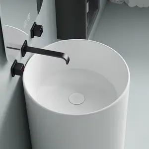 CaCa Modern Pedestal Wash Basin Floor Mounted Hand Wash Sink Column Type Washbasin For Villa Hotel